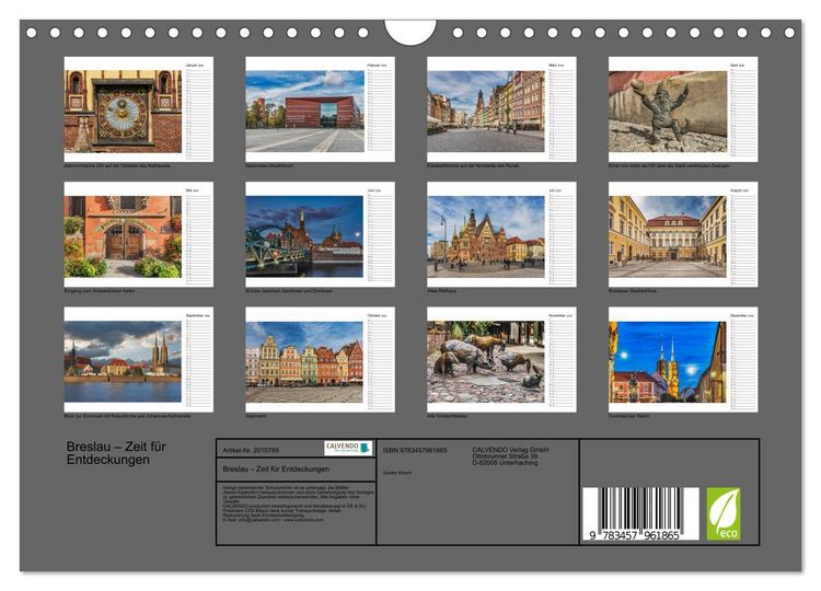 Produktbild: Breslau &ndash; Zeit f&uuml;r Entdeckungen (Wandkalender 2026 DIN A4 quer), CALVENDO Monatskalender