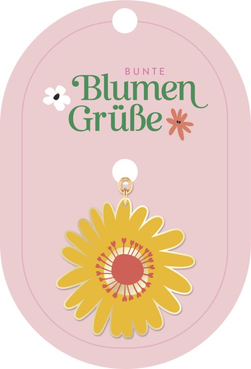 Produktbild: Bunte Blumengr&uuml;&szlig;e Emaille-Schl&uuml;sselanh&auml;nger Bl&uuml;te gelb