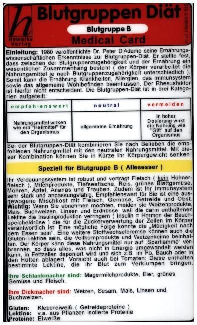 Produktbild: Blutgruppen - Di&auml;t B. Medical Card DIN A5