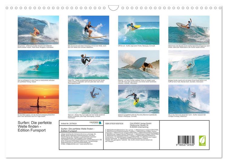 Produktbild: Surfen: Die perfekte Welle finden - Edition Funsport (Wandkalender 2026 DIN A3 quer), CALVENDO Monatskalender