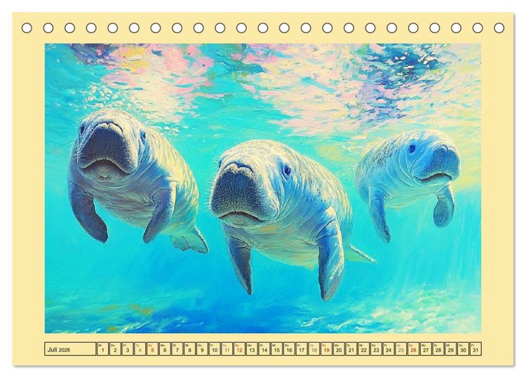 Produktbild: Manatee Paintings. Rundschwanzseek&uuml;he im &Ouml;lgem&auml;lde-Stil (Tischkalender 2026 DIN A5 quer), CALVENDO Monatskalender
