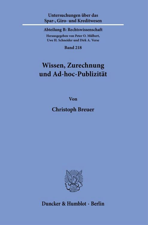 Produktbild: Wissen, Zurechnung und Ad-hoc-Publizit&auml;t.
