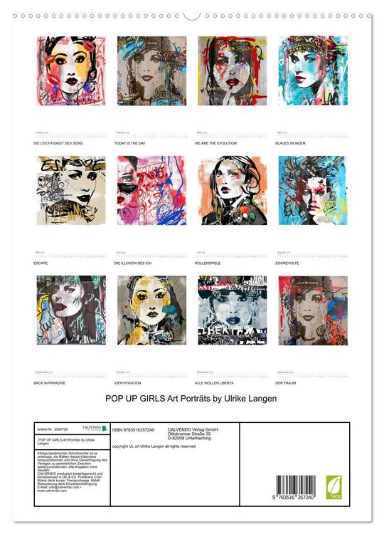 Produktbild: POP UP GIRLS Art Portr&auml;ts by Ulrike Langen (hochwertiger Premium Wandkalender 2026 DIN A2 hoch), Kunstdruck in Hochglanz