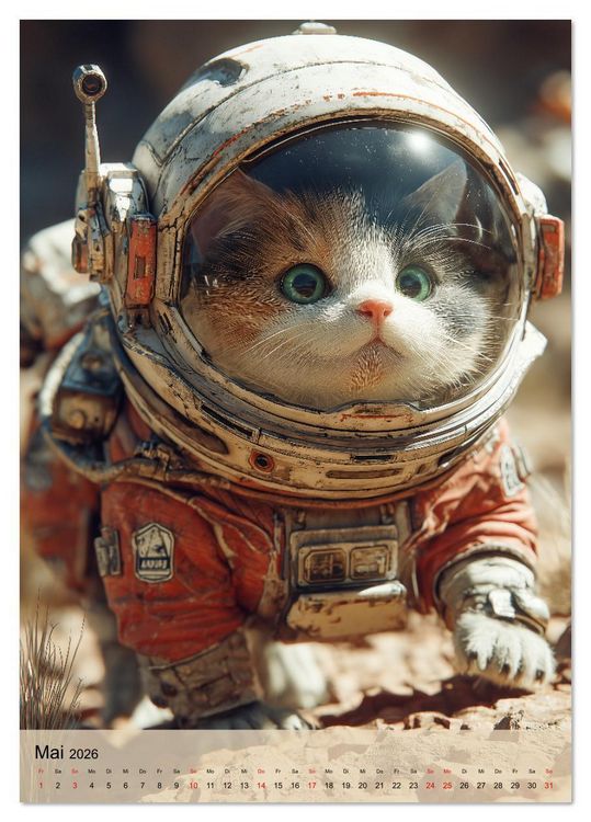 Produktbild: Katzen im Weltall - lustiger Katzenkalender f&uuml;r Kinder, Familien und Katzenliebhaber (Tischkalender 2026 DIN A5 hoch), CALVENDO Monatskalender