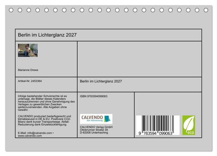 Produktbild: Berlin im Lichterglanz 2027 (Tischkalender 2027 DIN A5 quer), CALVENDO Monatskalender