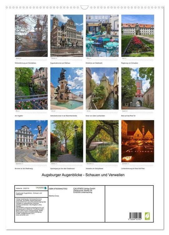 Produktbild: Augsburger Augenblicke - Schauen und Verweilen (Wandkalender 2027 DIN A2 hoch), CALVENDO Monatskalender
