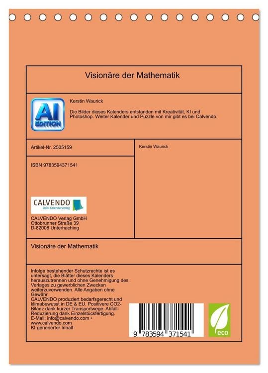 Produktbild: Vision&auml;re der Mathematik (Tischkalender 2027 DIN A5 hoch), CALVENDO Monatskalender