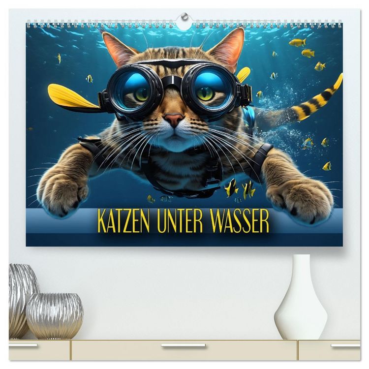 Produktbild: Katzen unter Wasser (hochwertiger Premium Wandkalender 2026 DIN A2 quer), Kunstdruck in Hochglanz