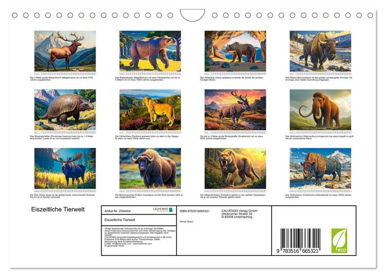Produktbild: Eiszeitliche Tierwelt (Wandkalender 2026 DIN A4 quer), CALVENDO Monatskalender