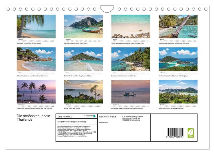 Produktbild: Die sch&ouml;nsten Inseln Thailands (Wandkalender 2026 DIN A4 quer), CALVENDO Monatskalender