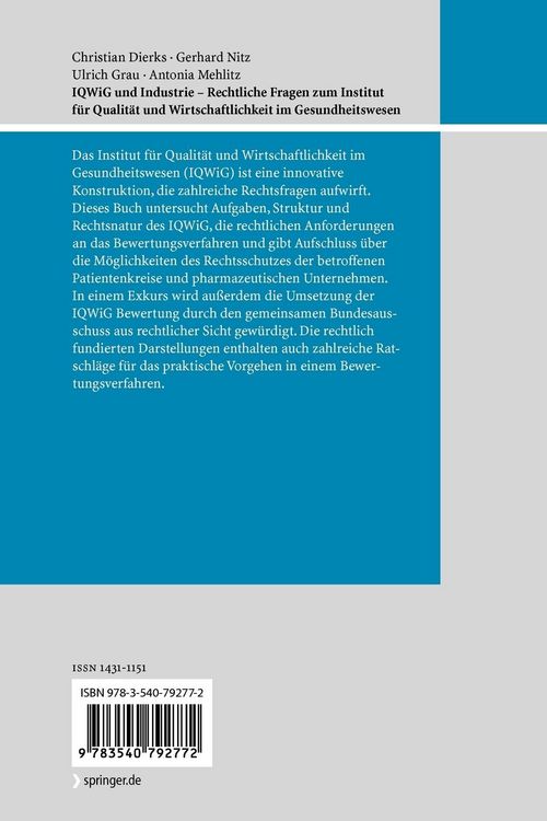 Produktbild: IQWiG und Industrie &ndash; Rechtliche Fragen zum Institut f&uuml;r Qualit&auml;t und Wirtschaftlichkeit im Gesundheitswesen