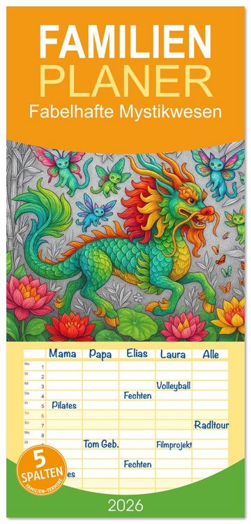Produktbild: Familienplaner 2026 - Fabelhafte Mystikwesen mit 5 Spalten (Wandkalender, 21 x 45 cm) CALVENDO