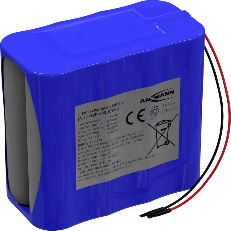 Produktbild: Ansmann 4S2P Akkupack 8x 18650 Kabel Li-Ion 14.4V 5200mAh Akkupack 8x Li-Ion 14.54V 5200 mAh