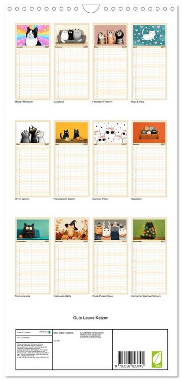 Produktbild: Familienplaner 2027 - Gute Laune Katzen mit 5 Spalten (Wandkalender, 21 x 45 cm) CALVENDO