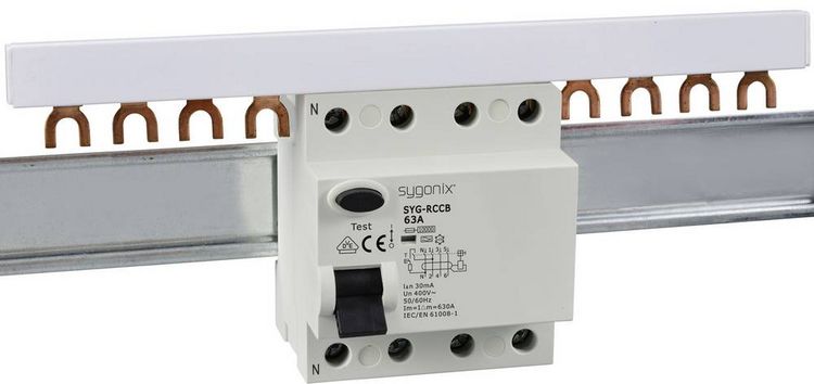 Produktbild: Sygonix SY-6438020 SYG-RCCB 3P+N/A63/10kA/30mA Fehlerstrom-Schutzschalter A 4polig 63 A 0.03 A 400 V/AC