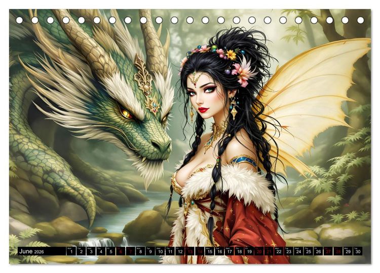 Produktbild: Elves and Dragons - A magical connection (Desk Calendar 2026 DIN A5 landscape), CALVENDO 12 Month DeskCalendar
