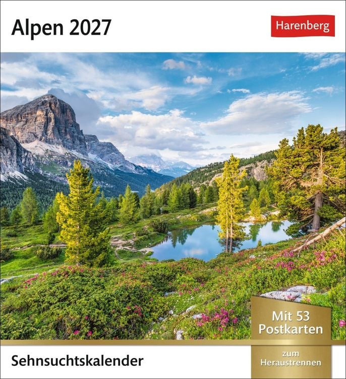 Produktbild: Alpen Sehnsuchtskalender 2027 - Wochenkalender mit 53 Postkarten