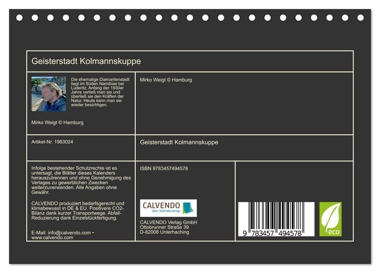 Produktbild: Geisterstadt Kolmannskuppe (Tischkalender 2026 DIN A5 quer), CALVENDO Monatskalender