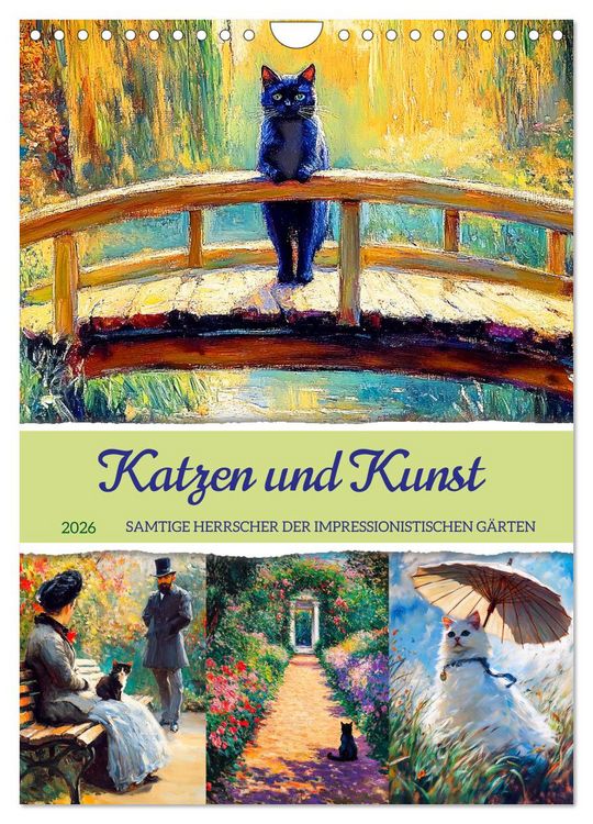 Produktbild: Katzen und Kunst - Samtige Herrscher der impressionistischen G&auml;rten (Wandkalender 2026 DIN A4 hoch), CALVENDO Monatskalender