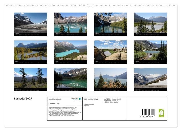 Produktbild: Kanada 2027 (hochwertiger Premium Wandkalender 2027 DIN A2 quer), Kunstdruck in Hochglanz
