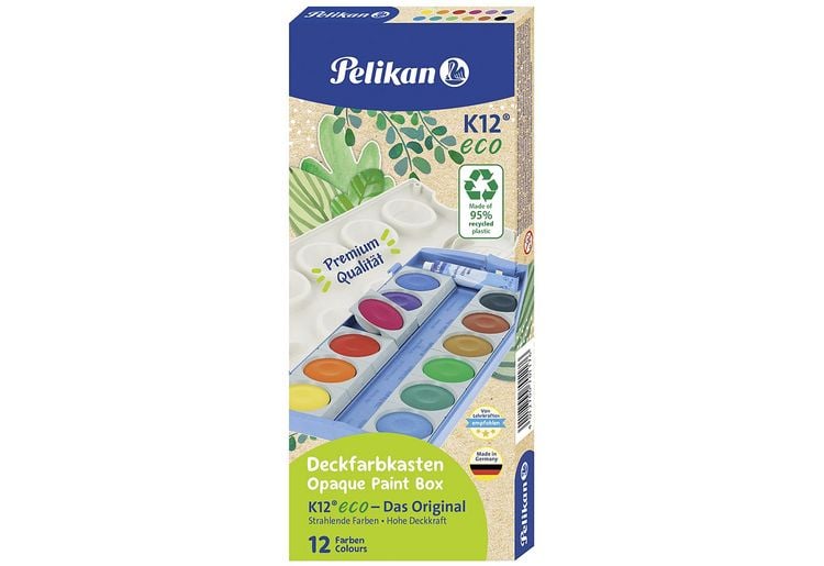Produktbild: Pelikan Deckfarbkasten eco 735K, 12 Farben + Tube Deckwei&szlig;