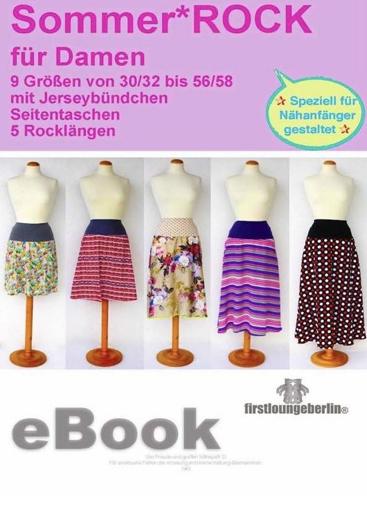 Produktbild: Sommer.ROCK Damenrock mit Seitentaschen in 5 L&auml;ngen - Schnittmuster mit N&auml;hanleitung von firstloungeberlin
