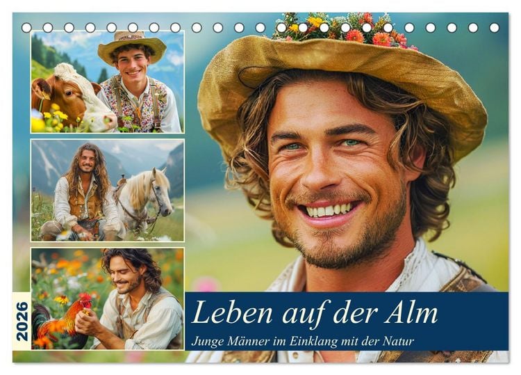 Produktbild: Leben auf der Alm. Junge M&auml;nner im Einklang mit der Natur (Tischkalender 2026 DIN A5 quer), CALVENDO Monatskalender