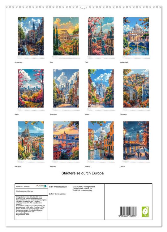 Produktbild: St&auml;dtereise durch Europa (hochwertiger Premium Wandkalender 2026 DIN A2 hoch), Kunstdruck in Hochglanz