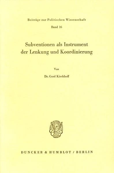 Produktbild: Subventionen als Instrument der Lenkung und Koordinierung.