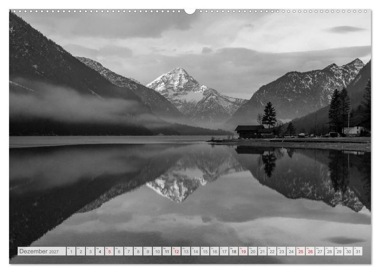 Produktbild: Bergpixels Schwarz-Wei&szlig;e Gebirgstr&auml;ume (hochwertiger Premium Wandkalender 2027 DIN A2 quer), Kunstdruck in Hochglanz