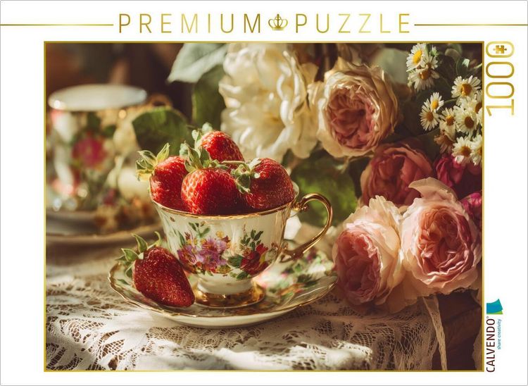 Produktbild: CALVENDO Puzzle Maiwind, Spitzenstoff und Teerosen, ein Tisch voller Leichtigkeit | 1000 Teile Lege-Gr&ouml;&szlig;e 64x48cm Foto-Puzzle f&uuml;r gl&uuml;ckliche Stunden