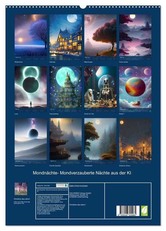 Produktbild: Mondn&auml;chte- Mondverzauberte N&auml;chte aus der KI (hochwertiger Premium Wandkalender 2026 DIN A2 hoch), Kunstdruck in Hochglanz
