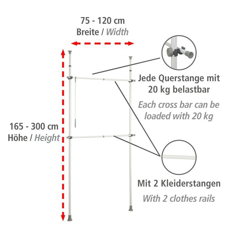 Produktbild: Teleskop-Garderobensystem Mod. Herkules Basic, verstellbares Ordnungssystem