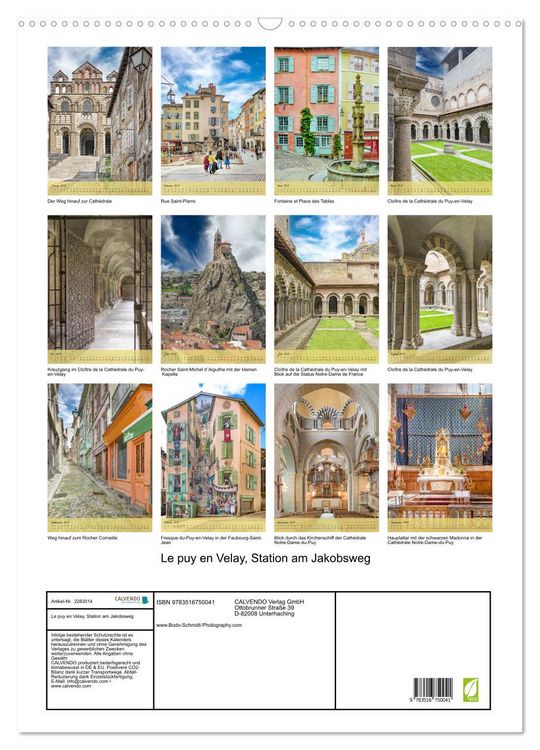 Produktbild: Le puy en Velay, Station am Jakobsweg (Wandkalender 2027 DIN A2 hoch), CALVENDO Monatskalender