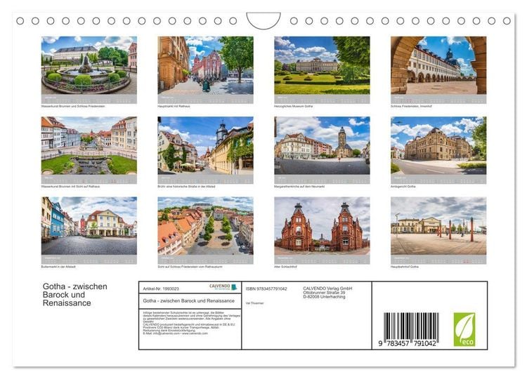 Produktbild: Gotha - zwischen Barock und Renaissance (Wandkalender 2026 DIN A4 quer), CALVENDO Monatskalender