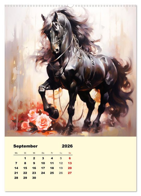 Produktbild: Pferde im romantischen Barockstil (hochwertiger Premium Wandkalender 2026 DIN A2 hoch), Kunstdruck in Hochglanz