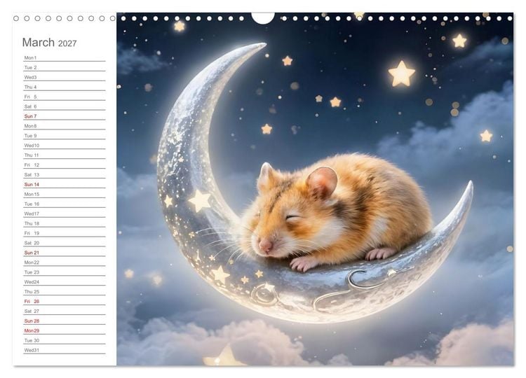 Produktbild: Hamster's Bedtime Calendar - Twelve magical dream worlds (Wall Calendar 2027 DIN A3 landscape), CALVENDO 12 Month Wall Calendar