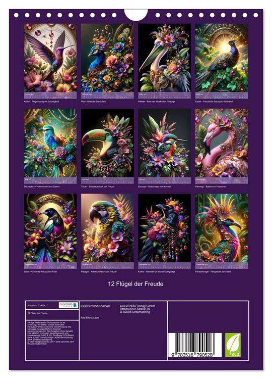 Produktbild: 12 Fl&uuml;gel der Freude (Wandkalender 2027 DIN A4 hoch), CALVENDO Monatskalender