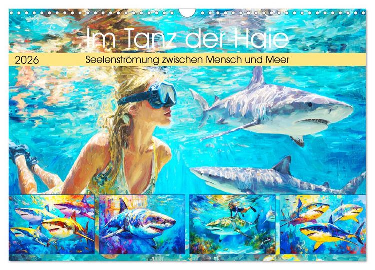 Produktbild: Im Tanz der Haie. Seelenstr&ouml;mung zwischen Mensch und Meer (Wandkalender 2026 DIN A3 quer), CALVENDO Monatskalender