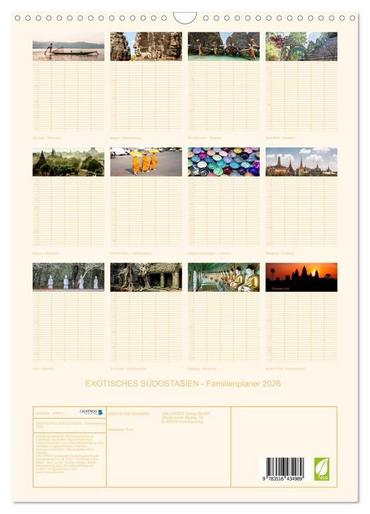 Produktbild: EXOTISCHES S&Uuml;DOSTASIEN - Familienplaner 2026 (Wandkalender 2026 DIN A3 hoch), CALVENDO Monatskalender
