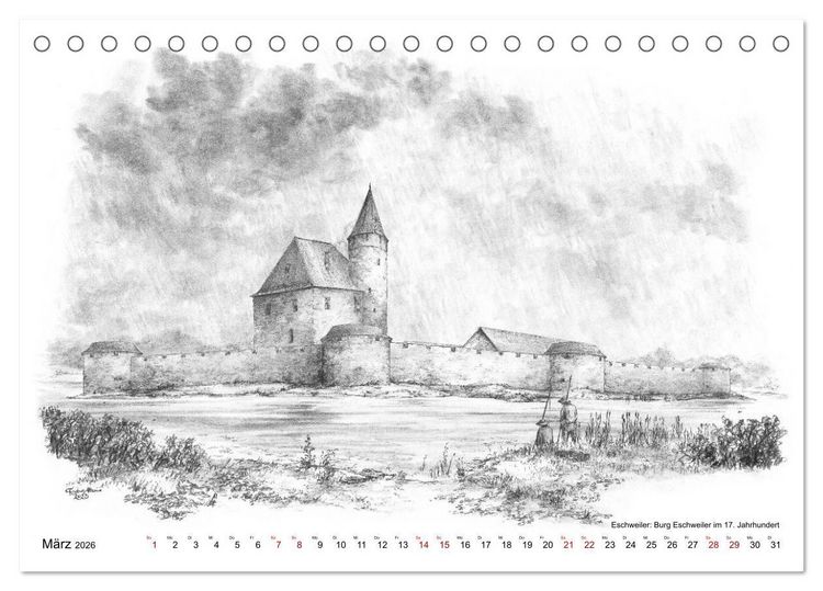 Produktbild: ZeitZeichnen: Burgen und Befestigungen in der Aachener Region (Tischkalender 2026 DIN A5 quer), CALVENDO Monatskalender