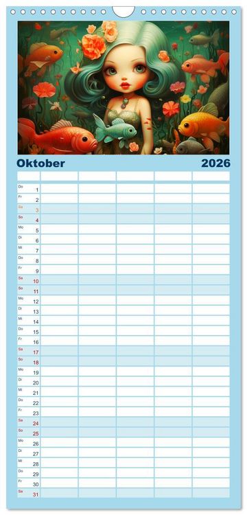 Produktbild: Familienplaner 2026 - Zauberhafte Meerjungfrauen. Liebliche Illustrationen mit 5 Spalten (Wandkalender, 21 x 45 cm) CALVENDO