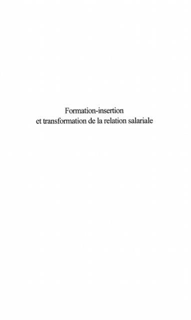 Produktbild: Formation-Insertion Et Transformation De La Relation Salaria
