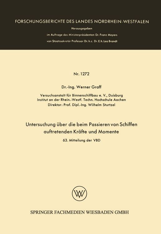 Produktbild: Untersuchung &uuml;ber die beim Passieren von Schiffen auftretenden Kr&auml;fte und Momente