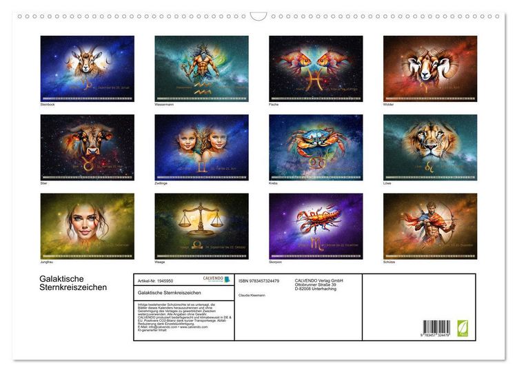 Produktbild: Galaktische Sternkreiszeichen (Wandkalender 2026 DIN A2 quer), CALVENDO Monatskalender