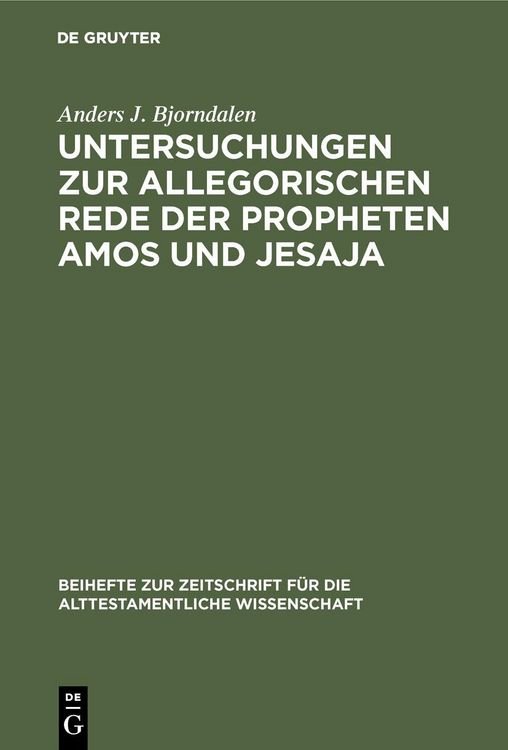 Produktbild: Untersuchungen zur allegorischen Rede der Propheten Amos und Jesaja
