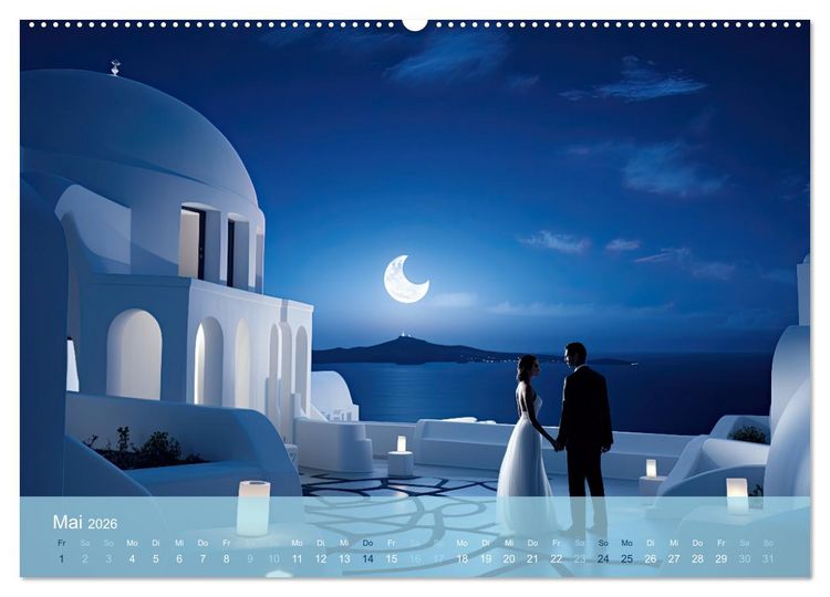 Produktbild: Santorini, Griechenland -Romatische Abendstimmung- (hochwertiger Premium Wandkalender 2026 DIN A2 quer), Kunstdruck in Hochglanz