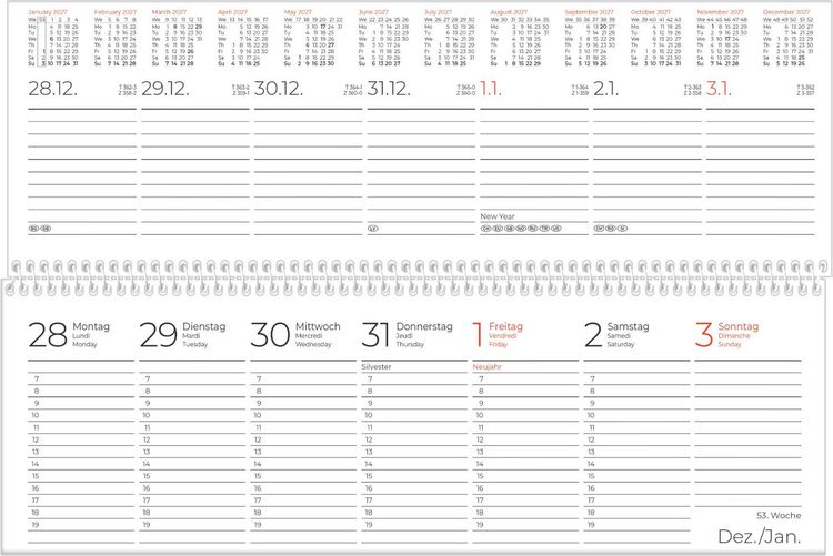 Produktbild: Tischquerkalender 1W/2S rot 2027