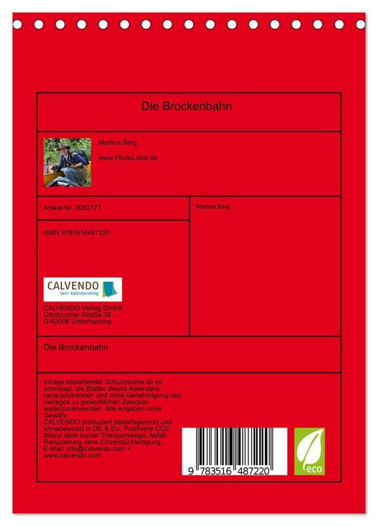 Produktbild: Die Brockenbahn (Tischkalender 2026 DIN A5 hoch), CALVENDO Monatskalender