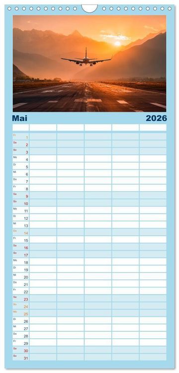 Produktbild: Familienplaner 2026 - Flugzeuge hautnah - Flugzeugkalender f&uuml;r Flugzeugliebhaber mit 5 Spalten (Wandkalender, 21 x 45 cm) CALVENDO